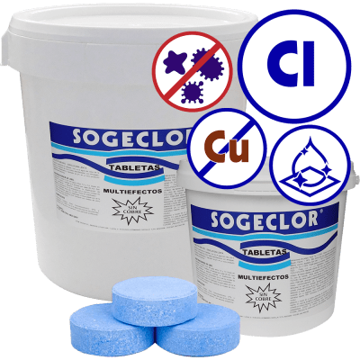 Cloro Tabletas sin cobre Sogeclor de acción lenta.