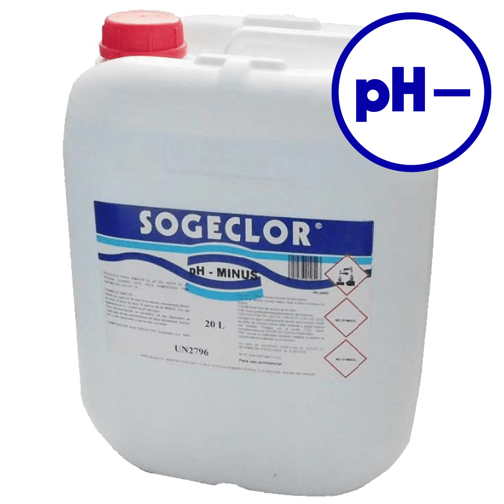 Reductor de pH profesional Sogeclor. Regulador de pH: pH Minus líquido profesional.
